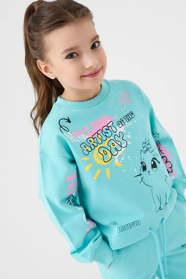 Комплект трикотажный для девочек: толстовка, брюки PLAYTODAY, голубой - фото 2