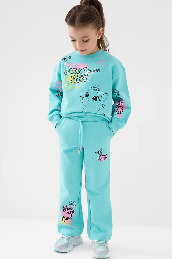 Комплект трикотажный для девочек: толстовка, брюки PLAYTODAY, голубой - фото 2