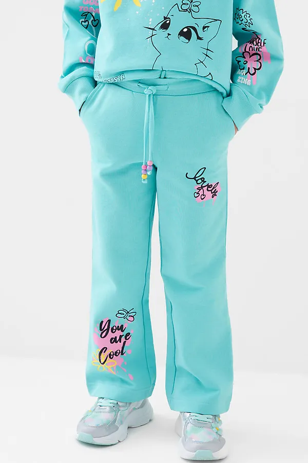 Комплект трикотажный для девочек: толстовка, брюки PLAYTODAY, голубой - фото 2