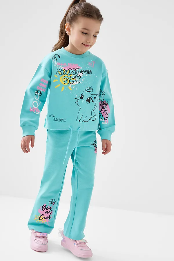 Комплект трикотажный для девочек: толстовка, брюки PLAYTODAY, голубой - фото 2