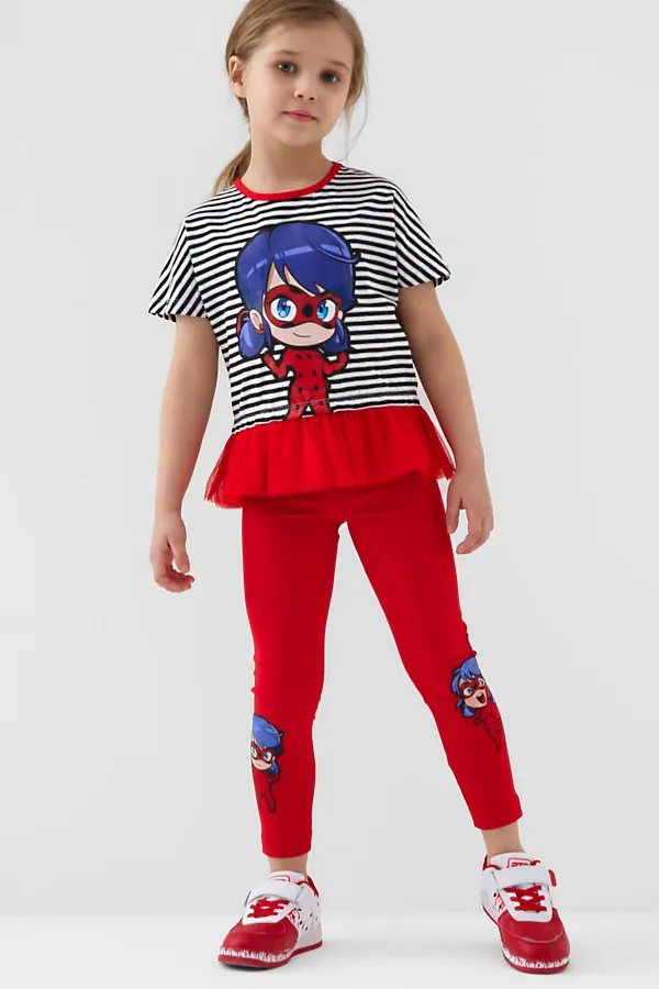 Комплект трикотажный для девочек: джемпер (футболка), брюки (легинсы) PLAYTODAY, красный,белый,черный - фото 2