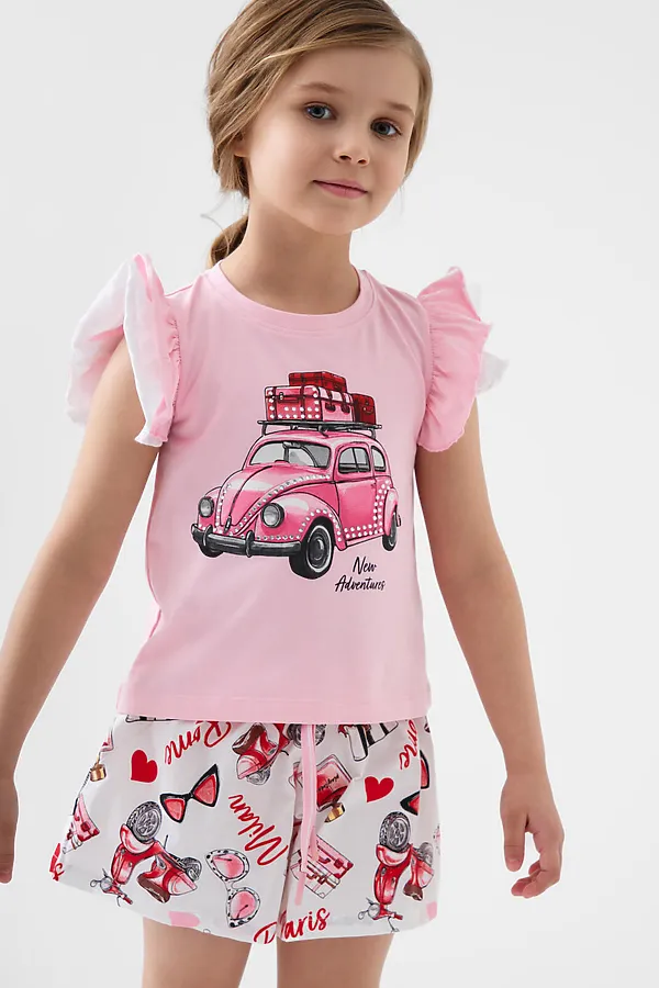 Комплект для девочек: джемпер трикотажный (футболка), шорты текстильные PLAYTODAY, разноцветный - фото 2