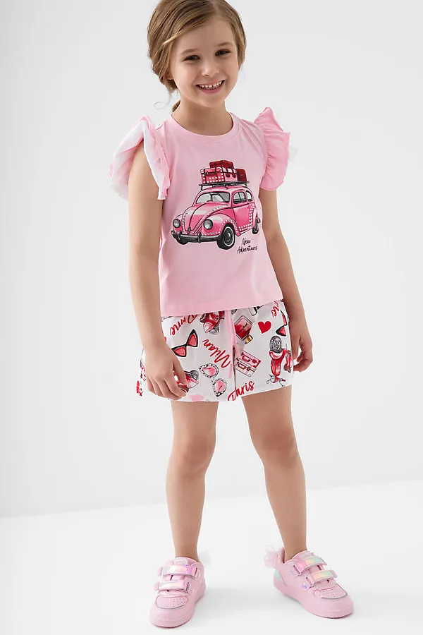 Комплект для девочек: джемпер трикотажный (футболка), шорты текстильные PLAYTODAY, разноцветный - фото 2