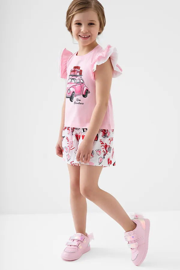 Комплект для девочек: джемпер трикотажный (футболка), шорты текстильные PLAYTODAY, разноцветный - фото 2