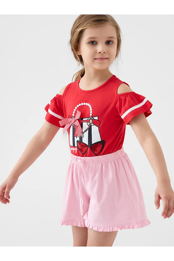 Шорты трикотажные для девочек, 2 шт в комплекте PLAYTODAY, светло-розовый,красный - фото 2