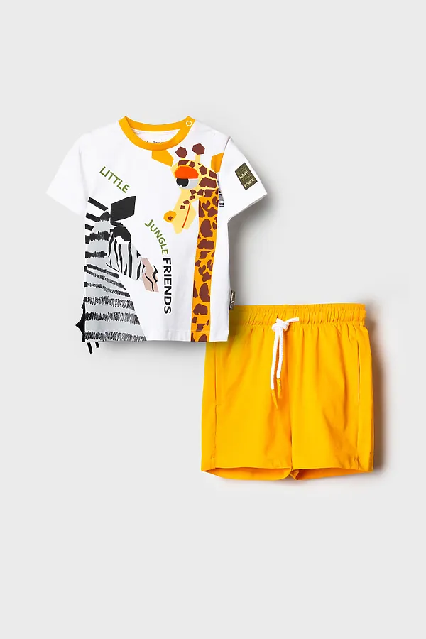 Комплект детский трикотажный для мальчиков: джемпер (футболка), шорты PLAYTODAY, белый,черный,оранжевый - фото 2