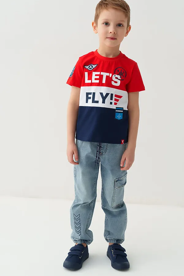 Фуфайка трикотажная для мальчиков (футболка) PLAYTODAY, тёмно-синий,красный - фото 2