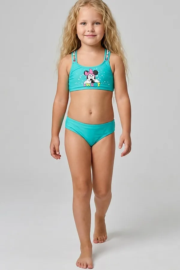 Купальный костюм трикотажный для девочек PLAYTODAY, белый,бирюзовый,розовый - фото 2