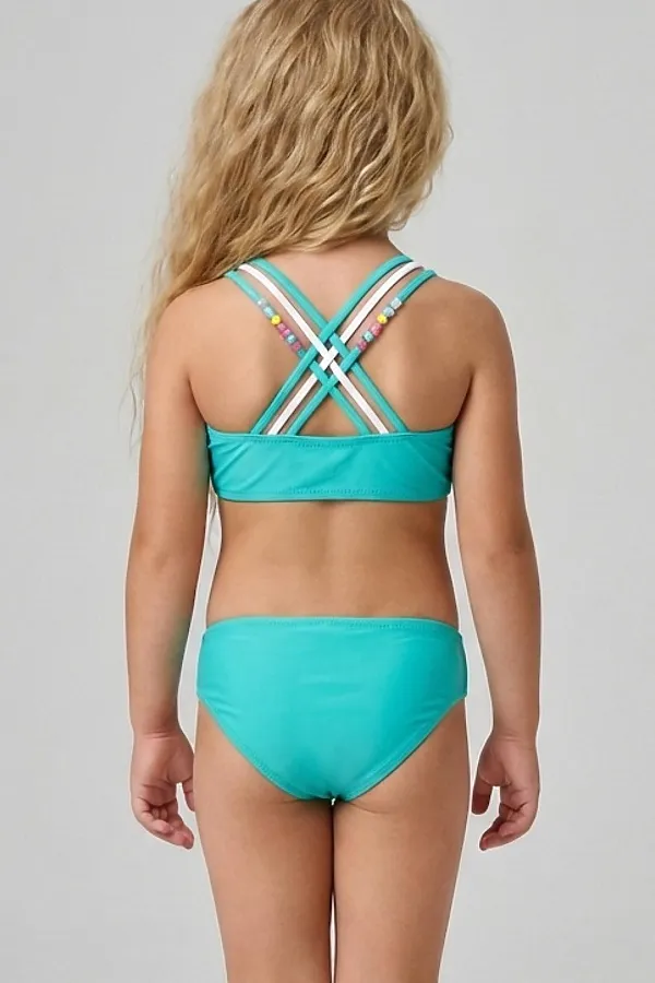 Купальный костюм трикотажный для девочек PLAYTODAY, белый,бирюзовый,розовый - фото 2