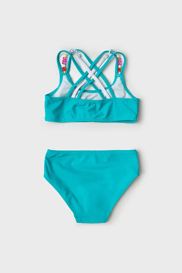 Купальный костюм трикотажный для девочек PLAYTODAY, белый,бирюзовый,розовый - фото 2