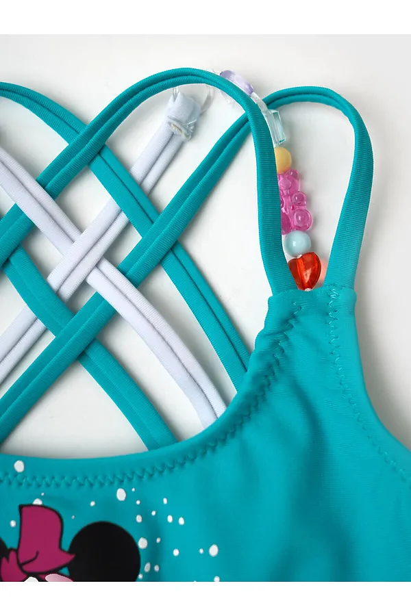 Купальный костюм трикотажный для девочек PLAYTODAY, белый,бирюзовый,розовый - фото 2