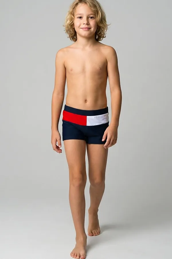 Плавки-шорты трикотажные для мальчиков, средней длины PLAYTODAY, белый,красный,тёмно-синий - фото 2