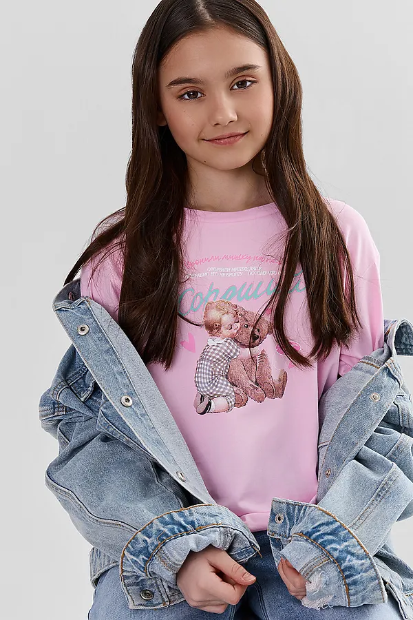 Футболка для девочек MARK FORMELLE, орхидея +печать1 - фото 2