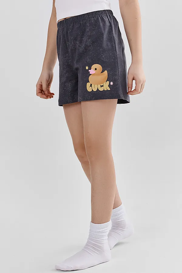 Шорты для девочек домашние MARK FORMELLE, серый acid wash +печать - фото 2