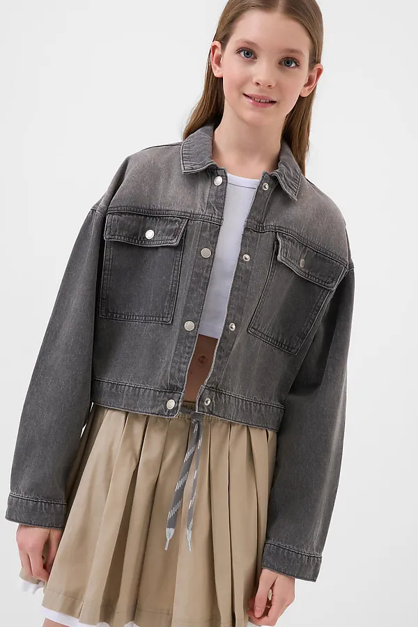 Куртка текстильная джинсовая для девочек PLAYTODAY, черный - фото 2