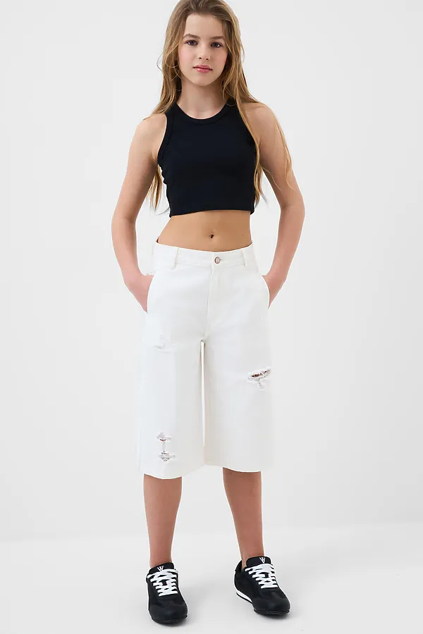 Шорты текстильные джинсовые для девочек PLAYTODAY, белый - фото 2