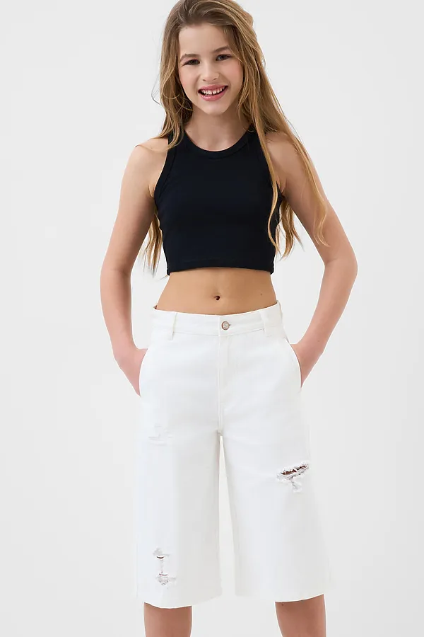 Шорты текстильные джинсовые для девочек PLAYTODAY, белый - фото 2