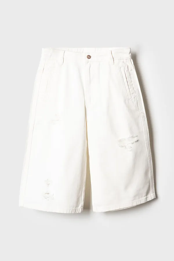 Шорты текстильные джинсовые для девочек PLAYTODAY, белый - фото 2