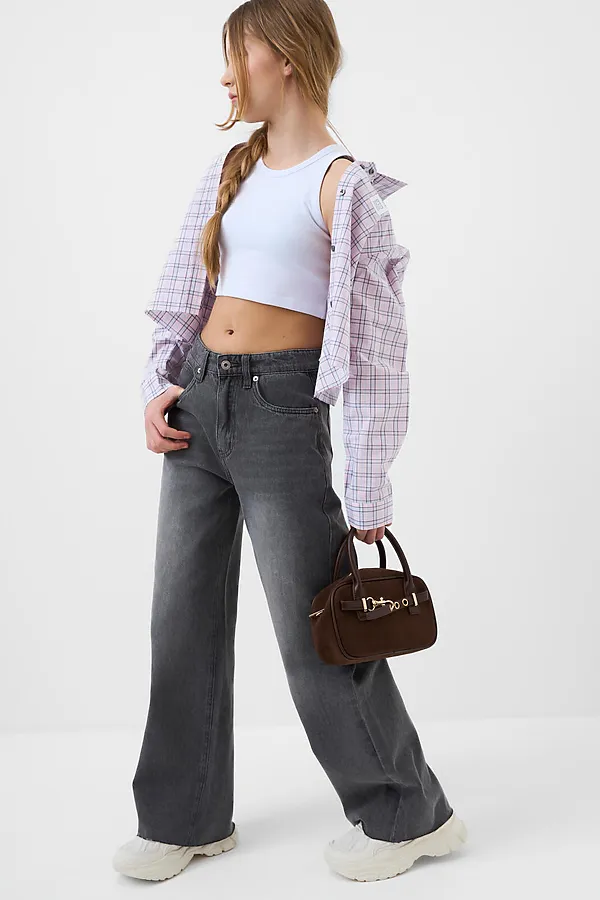 Брюки текстильные джинсовые для девочек PLAYTODAY, черный - фото 2