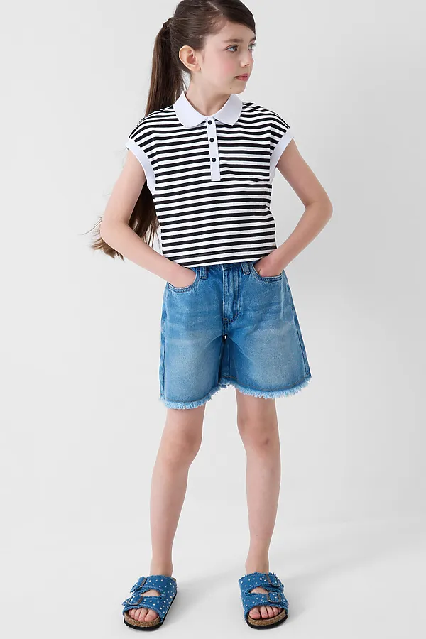 Шорты текстильные джинсовые для девочек PLAYTODAY, синий - фото 2