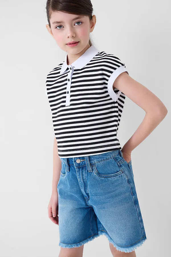 Шорты текстильные джинсовые для девочек PLAYTODAY, синий - фото 2