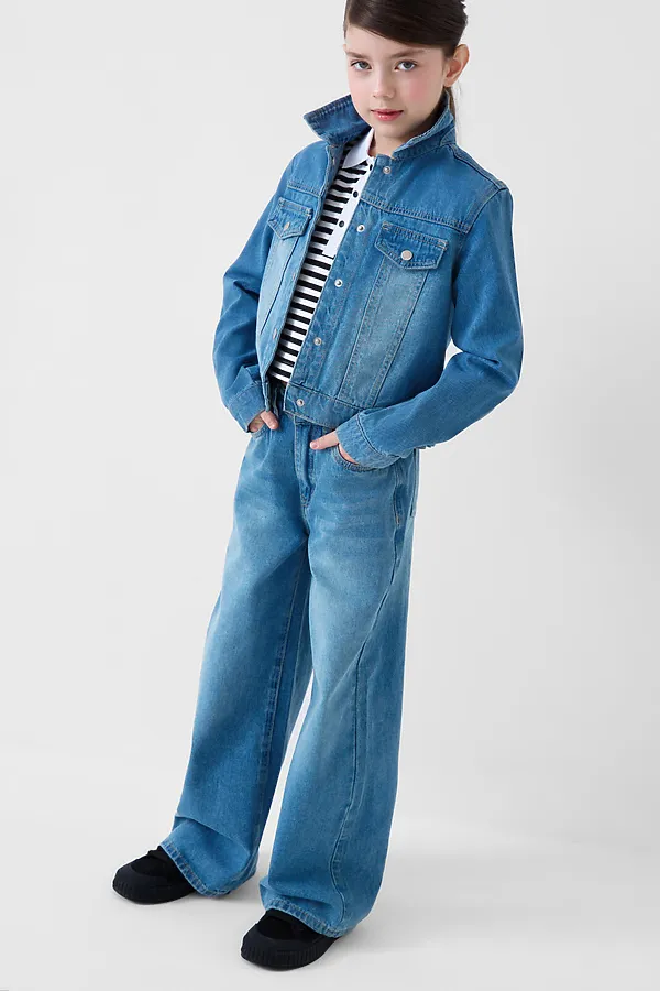 Брюки текстильные джинсовые для девочек PLAYTODAY, синий - фото 2