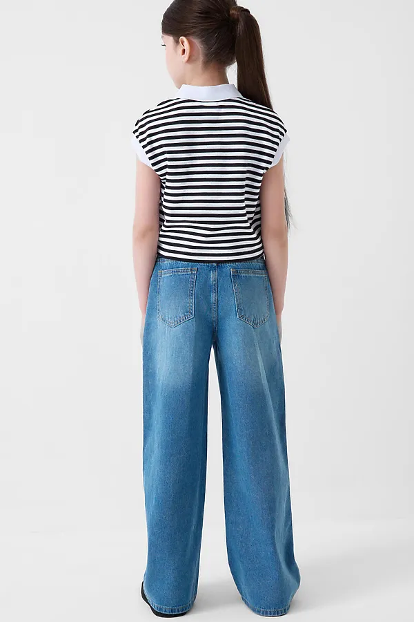 Брюки текстильные джинсовые для девочек PLAYTODAY, синий - фото 2