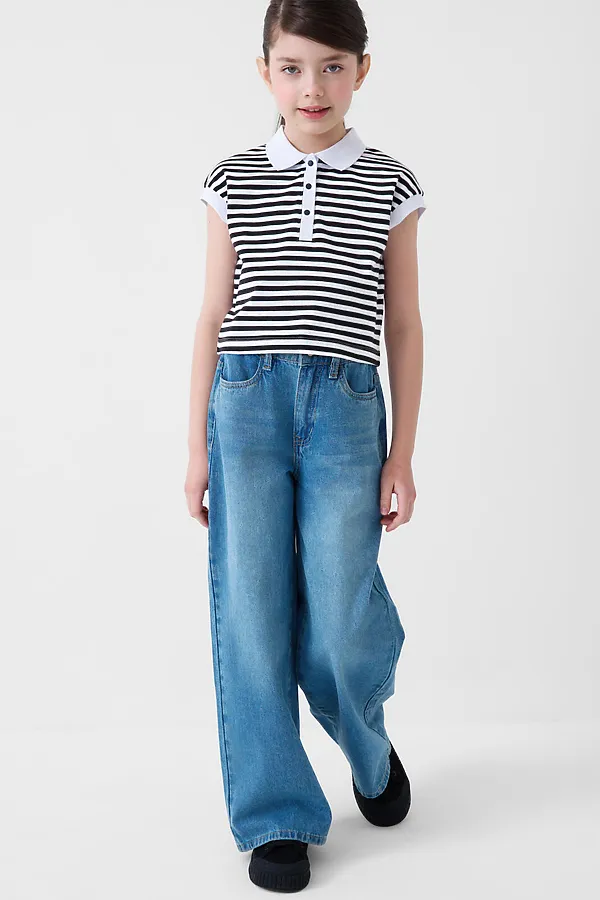 Брюки текстильные джинсовые для девочек PLAYTODAY, синий - фото 2