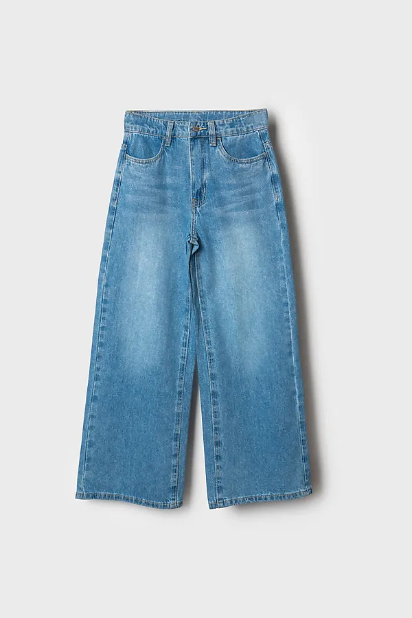 Брюки текстильные джинсовые для девочек PLAYTODAY, синий - фото 2