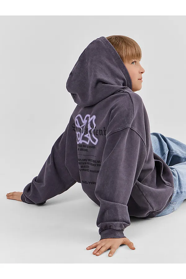 Худи для мальчиков MARK FORMELLE, acid wash графит +печать - фото 2