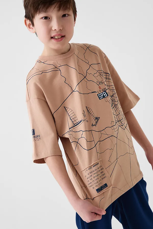 Фуфайка трикотажная для мальчиков (футболка) PLAYTODAY, бежевый - фото 2