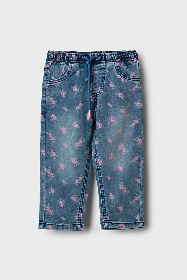 Брюки детские текстильные джинсовые для девочек PLAYTODAY, разноцветный - фото 2