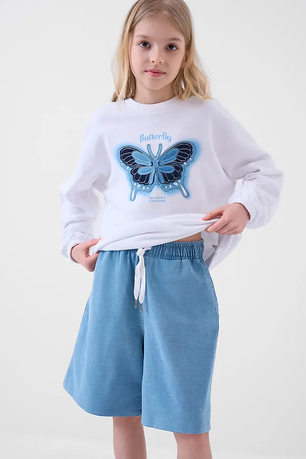 Шорты трикотажные для девочек PLAYTODAY, синий - фото 2