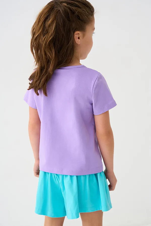 Комплект трикотажный для девочек: фуфайка (футболка), шорты PLAYTODAY, сиреневый,бирюзовый - фото 2