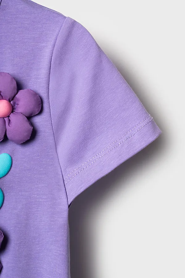 Комплект трикотажный для девочек: фуфайка (футболка), шорты PLAYTODAY, сиреневый,бирюзовый - фото 2