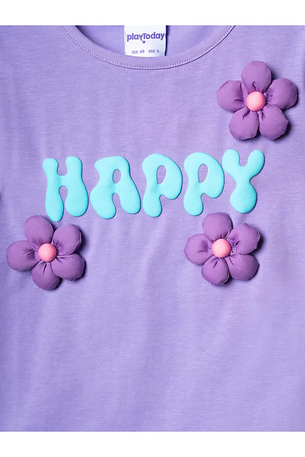Комплект трикотажный для девочек: фуфайка (футболка), шорты PLAYTODAY, сиреневый,бирюзовый - фото 2