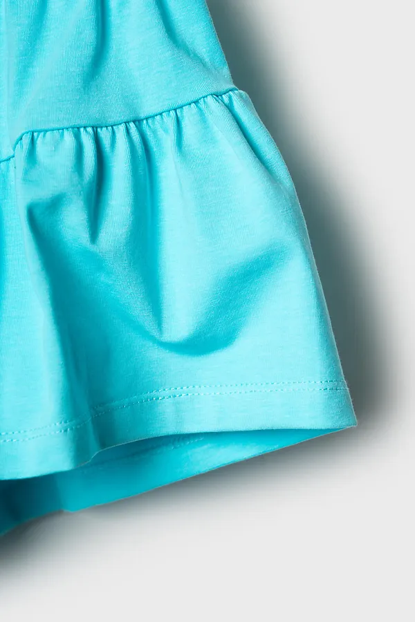 Комплект трикотажный для девочек: фуфайка (футболка), шорты PLAYTODAY, сиреневый,бирюзовый - фото 2