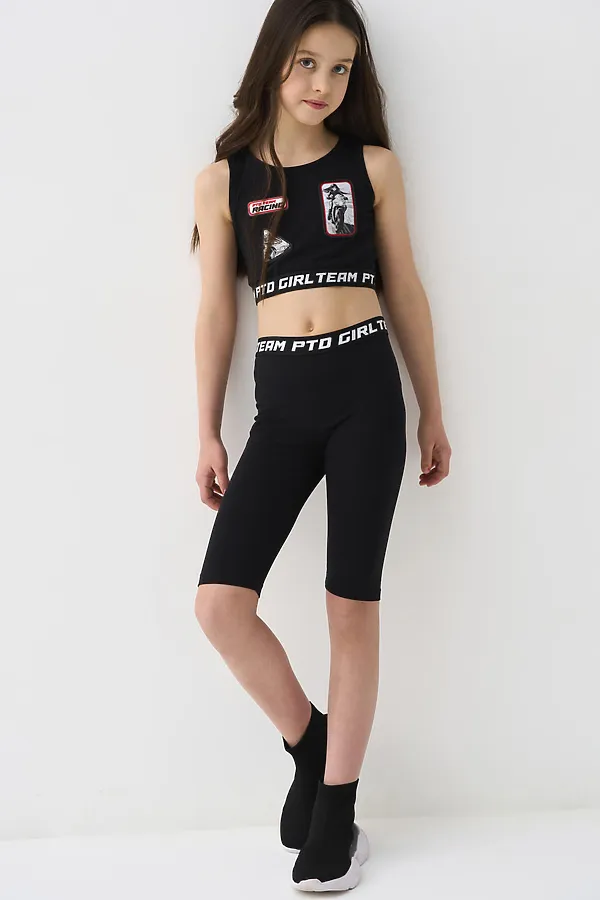 Комплект трикотажный для девочек: брюки (легинсы укороченные), топ, фуфайка (футболка) PLAYTODAY, черный - фото 2