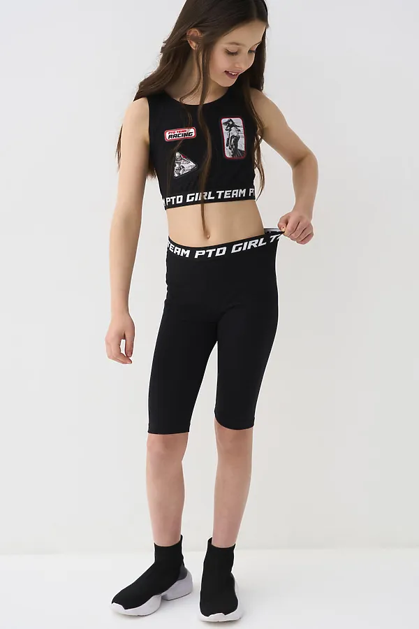 Комплект трикотажный для девочек: брюки (легинсы укороченные), топ, фуфайка (футболка) PLAYTODAY, черный - фото 2