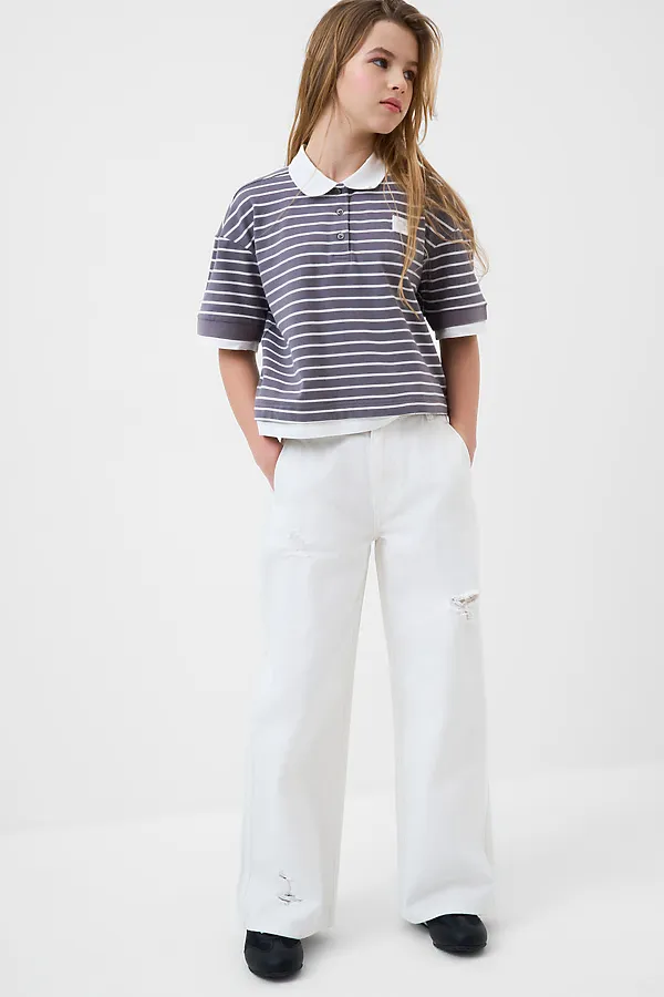 Брюки текстильные джинсовые для девочек PLAYTODAY, белый - фото 2