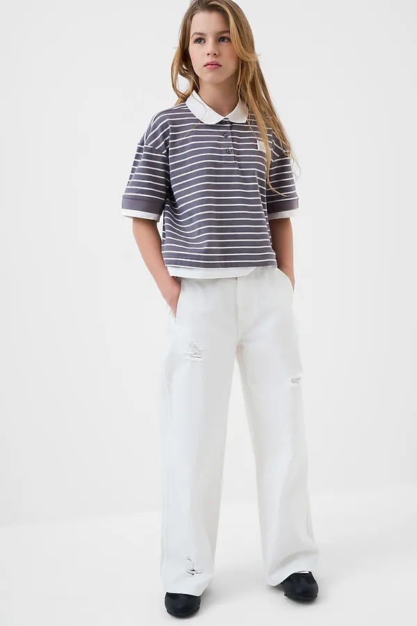 Брюки текстильные джинсовые для девочек PLAYTODAY, белый - фото 2