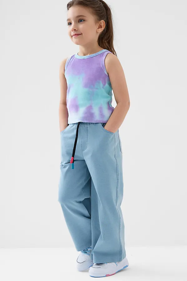 Брюки трикотажные для девочек PLAYTODAY, синий - фото 2