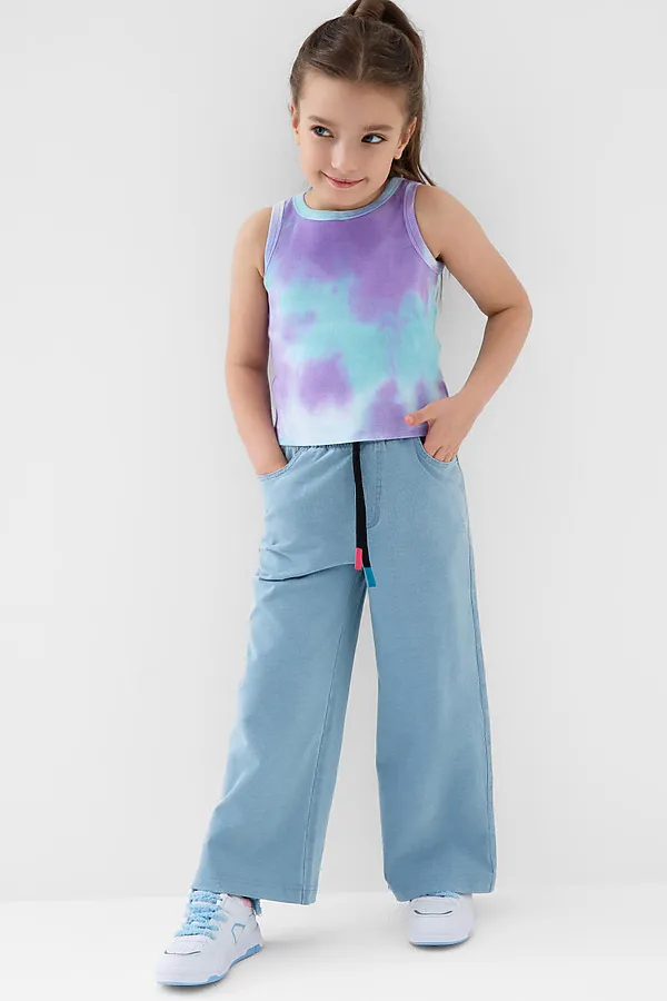 Брюки трикотажные для девочек PLAYTODAY, синий - фото 2