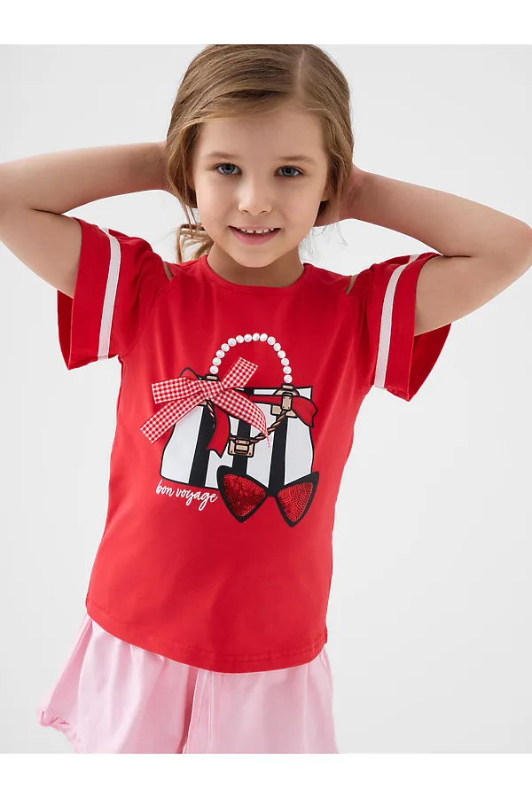 Джемпер трикотажный для девочек (футболка) PLAYTODAY, красный - фото 2
