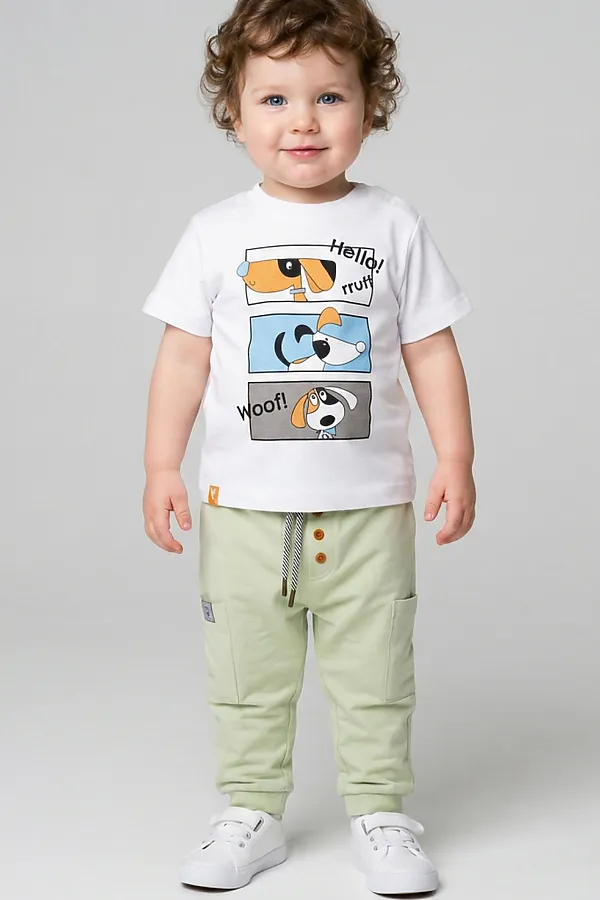 Брюки детские трикотажные для мальчиков, 2 пары в комплекте PLAYTODAY, темно-зеленый,светло-зеленый - фото 2