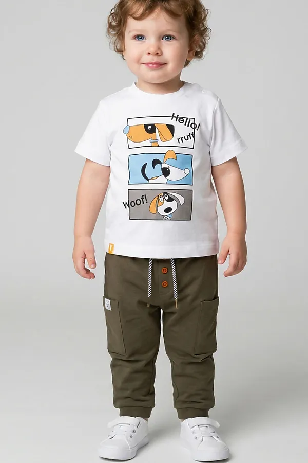 Брюки детские трикотажные для мальчиков, 2 пары в комплекте PLAYTODAY, темно-зеленый,светло-зеленый - фото 2