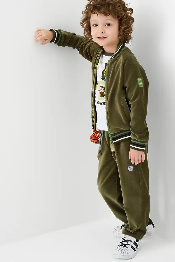 Брюки трикотажные для мальчиков PLAYTODAY, темно-зеленый - фото 2