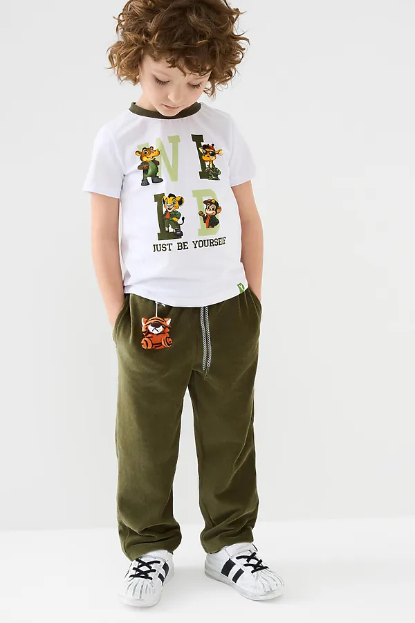 Брюки трикотажные для мальчиков PLAYTODAY, темно-зеленый - фото 2