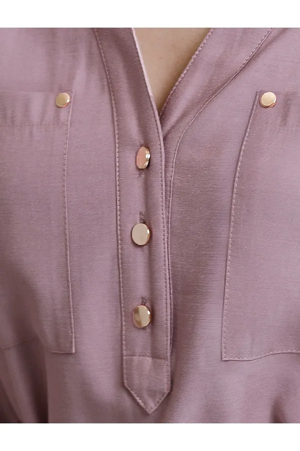 Платье-рубашка А-силуэта с поясом и карманами из плотного лиоцелла VILATTE, зефирно-розовый - фото 2