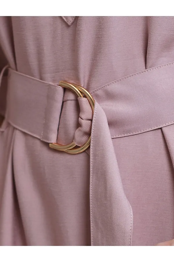Платье-рубашка А-силуэта с поясом и карманами из плотного лиоцелла VILATTE, зефирно-розовый - фото 2